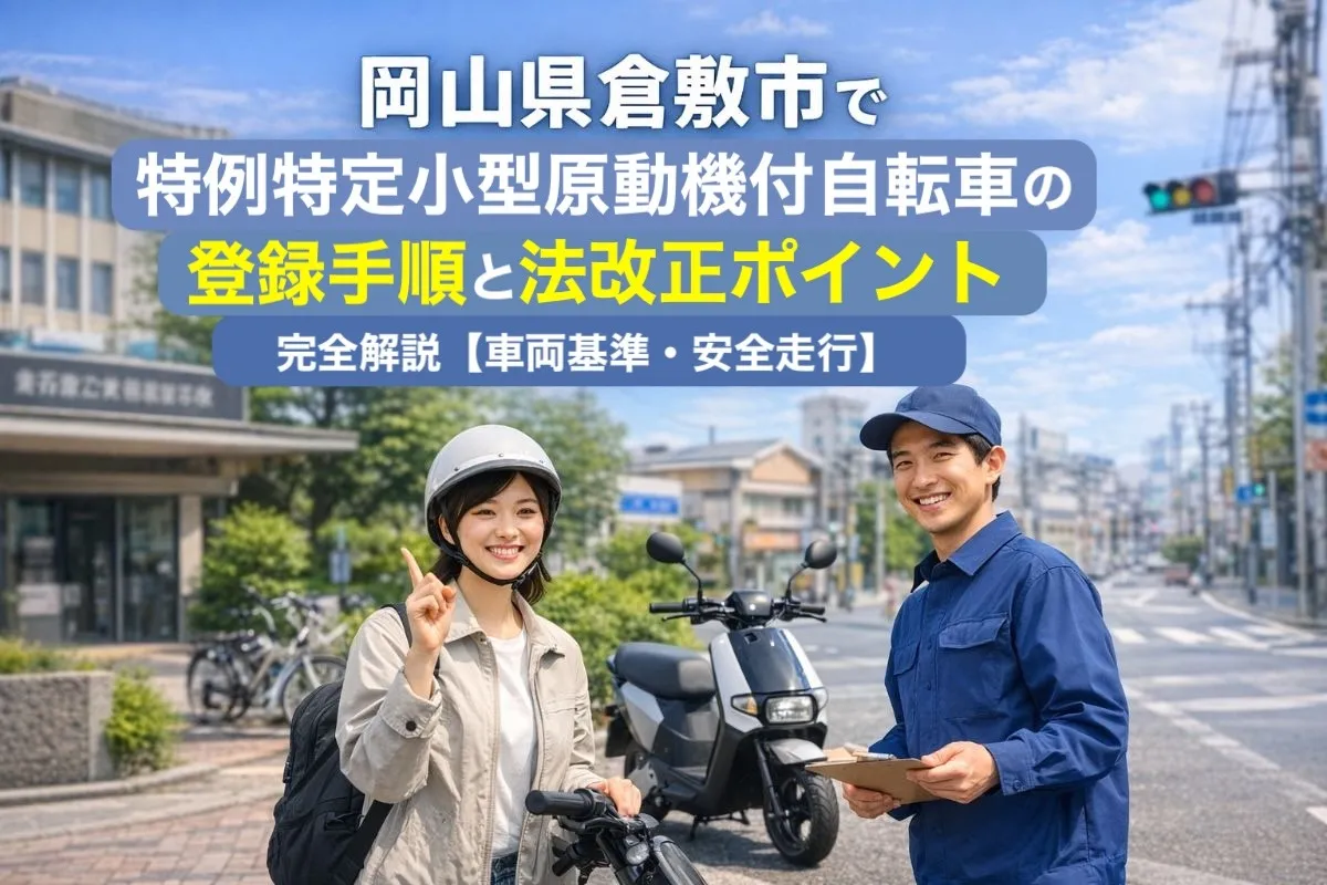 岡山県倉敷市で特例特定小型原動機付自転車の登録手順と法改正ポイント完全解説【車両基準・安全走行】